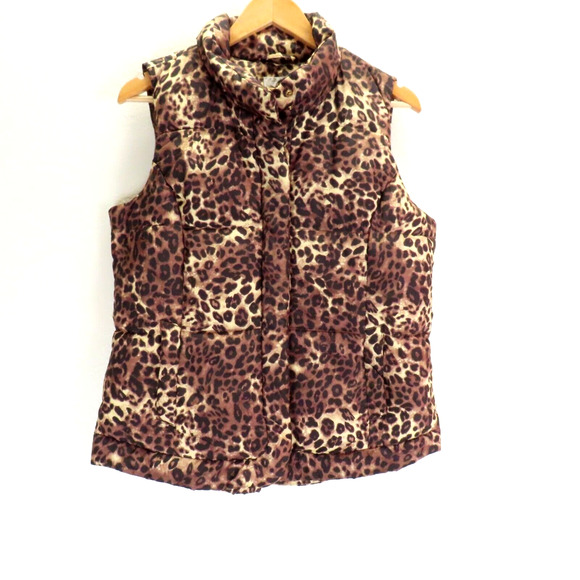 Charter Club Puffer Vest Womens P M Leopard Quilted Fall Animal Print - Picture 1 of 8